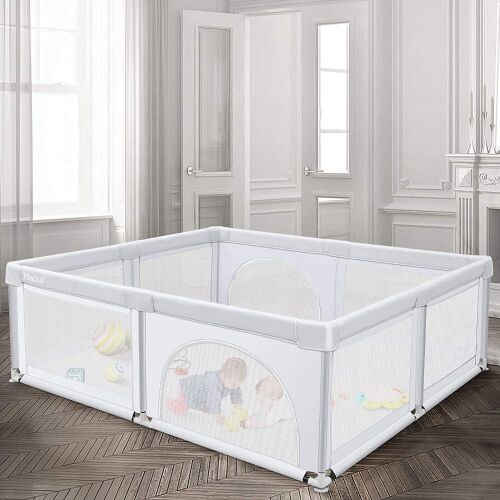 Yacul Play Pen Fence with Large Play Area, 70.9"x59.1"x26.8", Light Grey - Lot 533