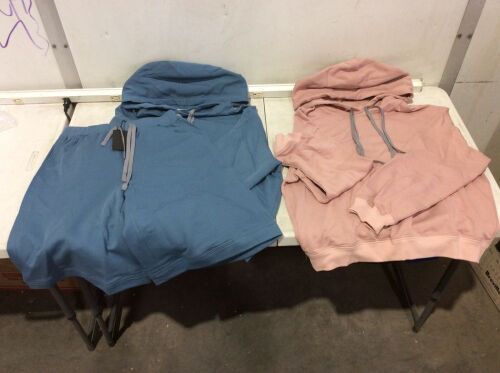 LIT Active Wear Steel Blue Hug Hoodie & Bermuda Shorts Set & Peach Hug Hoodie, L/XL - Lot 559