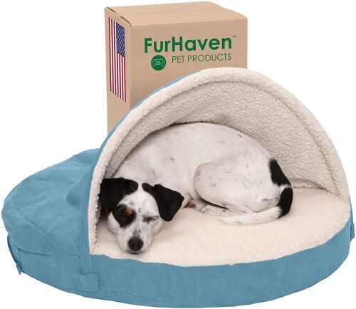 Furhaven Snuggery Hooded Burrow Pet Bed, 26"  - Lot 663