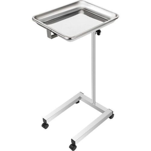 VEVOR Stainless Steel 18x14 inch Trolley Mayo Stand Adjustable Height 32-51 inch Instrument Tray w/Removable Tray & 4 Omnidirectional Wheels - Lot 915