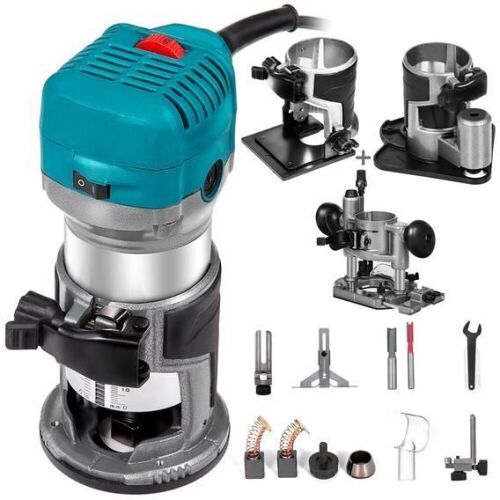 Compact Router With 3 Bases Variable Speed Plunge Base Fixed-Base Accurate - Lot 937