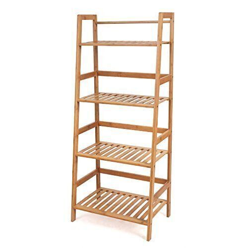 HOMFA 4 Tier Bamboo Ladder Book Shelf - Lot 947