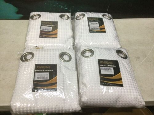 Lot of (4) 84" White Waffle Weave Curtains, 2 Panels, Grommet Top - Lot 1018