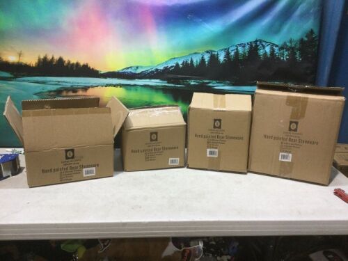 Hend Accents Hand Painted Bear Stonewear Set, 4 Mugs, 3 Bowls, 4 Salad Plates, 4 Dinner Plates  - Lot 1169
