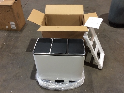 LAZY BUDDY Stainless Steel 3 Compartment Step On Trash Can with Removable Inner Buckets  - Lot 1170