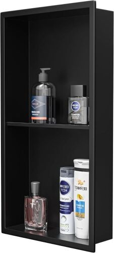  Bernkot Stainless Steel Shower Niche 24" x 12" Matte Black No Tile Needed  - Lot 191