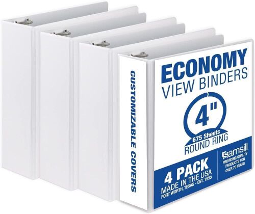 Samsill Economy 4 Inch Round Ring White Binder, 4 Pack  - Lot 198
