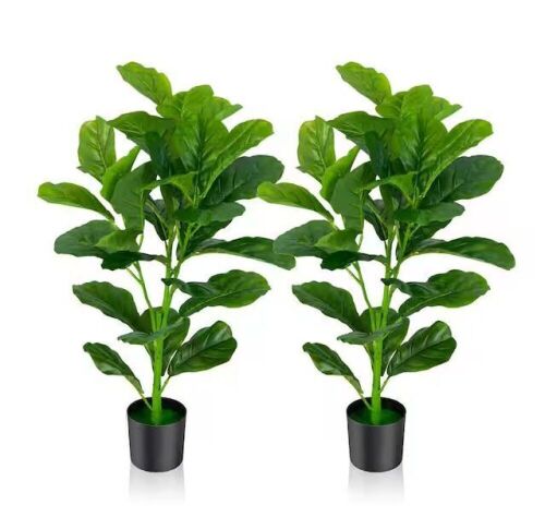 Gymax 2- Pack Artificial Fiddle Leaf Fig Tree for Indoor and Outdoor - Lot 245JF