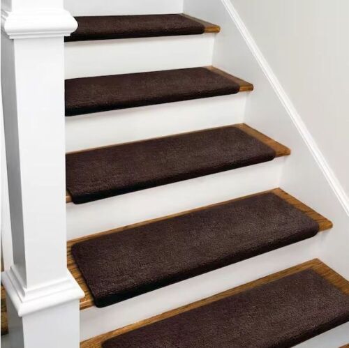 PURE ERA Ultra Plush Bullnose Indoor Tape Free Non-Slip Soft 9.5" x 30" x 1.2" Carpet Stair Tread Cover, Set of 14, Dark Brown - Lot 246JF