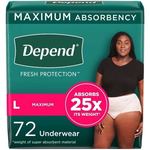 Depend Fresh Protection Adult Incontinence & Postpartum Underwear, Max Absorbency, Large, 72ct  - Lot 659