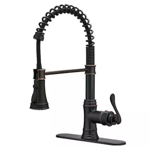 Single Handle Pull Down Sprayer Kitchen Faucet with Advanced Spray, Pull Out Spray with Deck Plate in Oil Rubbed Bronze - Lot 340JF