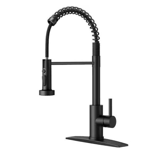FORIOUS Single Handle Kitchen Faucet with Pull Down Function Sprayer Kitchen Sink Faucet with Deck Plate in Matte Black - Lot 344JF