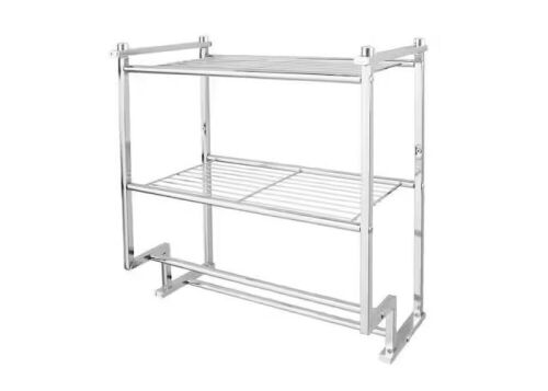  ORGANIZE IT ALL 17.62 in. 2-Tier Wall Mounted Shelf with 2 Towel Bars in Chrome - Lot 441JF