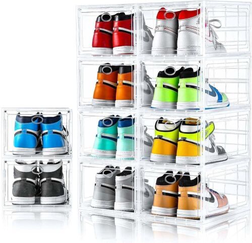  10 Pack Clear Shoe Boxes Stackable, Fit up to US Size 12 - Lot 444