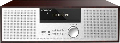  LONPOO Nostalgic Home Stereo System, Vintage Micro Component 40W RMS CD Player & Wireless Bluetooth Audio Streaming, FM Radio, USB Playback, Aux-in & Earphone Port  - Lot 540