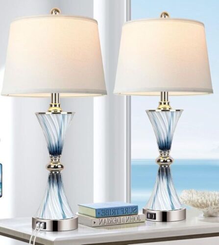  Blue Glass Table Lamps, 3-Way Dimmable Touch, Set of 2  - Lot 541