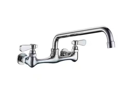 BWE 2-Handle Wall Mount Kitchen Faucet With 8 Inch Swivel Spout 8" Center In Polished Chrome - Lot 821JF