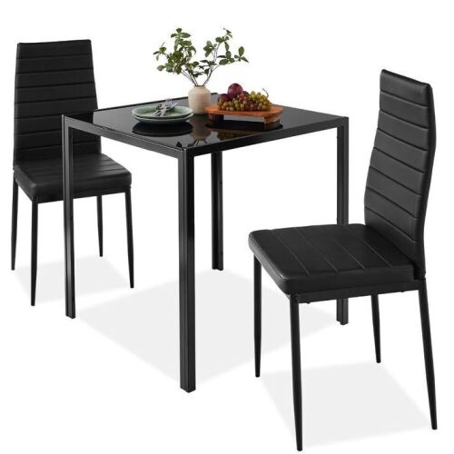 3-Piece Dining Table Set w/ Glass Top, Leather Chairs - Lot 56