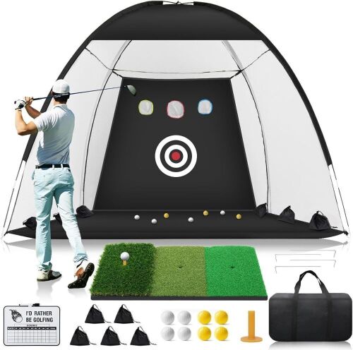 10x7ft Golf Practice Net with Foldable Tri-Turf Golf Mat - Lot 330
