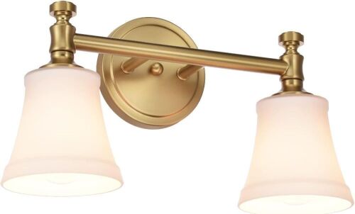 Traditional Aged Brass 2 Lights Wall Sconce Lighting with Opal Glass Shades - Lot 485