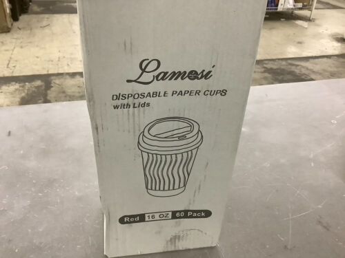 Lamosi 16oz Disposable Paper Cups with Lids, 60ct  - Lot 487