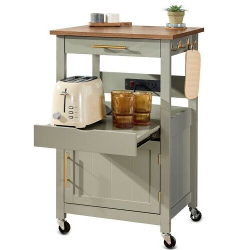 Rolling Kitchen Island Cart, Cabinet w/Drawer, Sliding Tray, Outlet - Lot 432