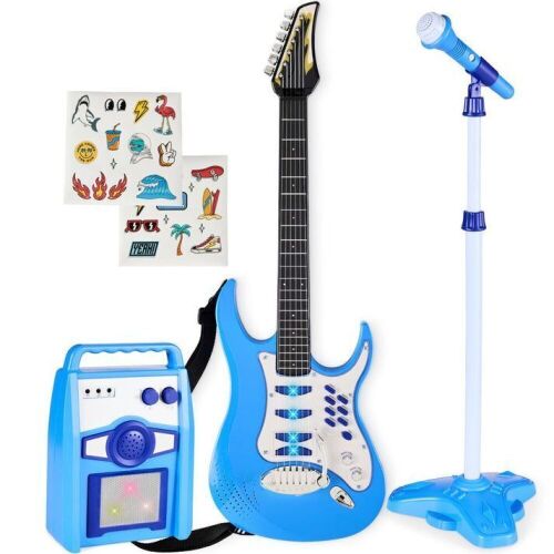 Kids Electric Guitar Toy Play Set w/ 6 Songs, Microphone, Amp - Lot 614