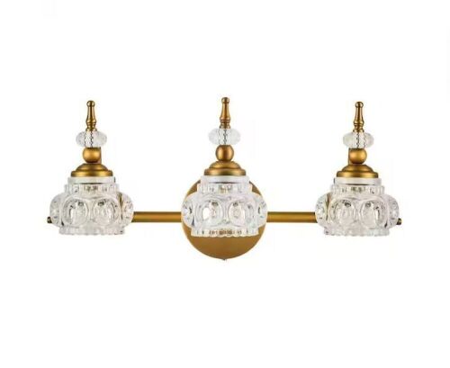 Merra 19.7 in. 3-Light Gold Vintage Vanity Light with Flower Crystal Glass Shades, Brass - Lot 766JF