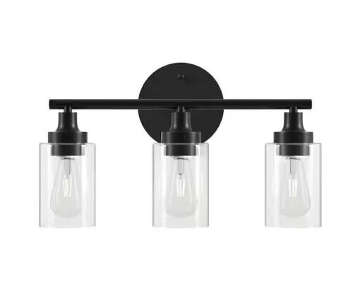 Merra 17 in. 3-Light Modern Matte Black Vanity-Light with Clear Glass Shade - Lot 767JF