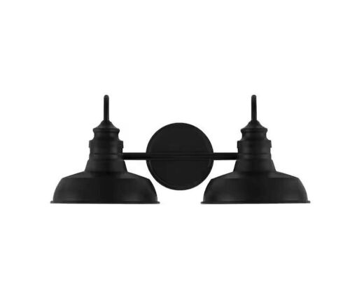 Hampton Bay Elmcroft 18.25 in. 2-Light Matte Black Farmhouse Vanity Light with Metal Shades - Lot 768JF
