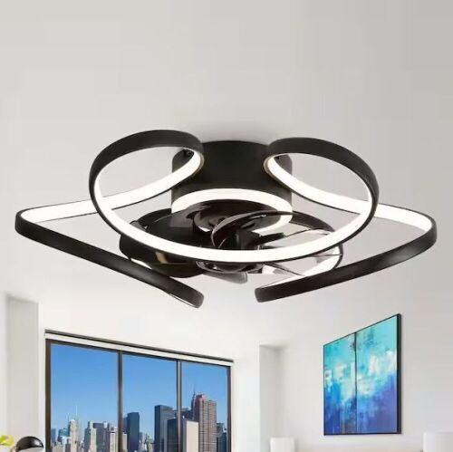Oaks Aura 22 in. Integrated LED Indoor Black Flush Mount Ceiling Fan with Light - Lot 769JF