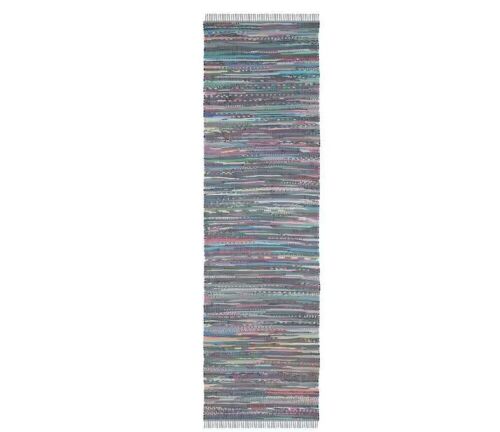 SAFAVIEH Rag Rug Aqua/Multi 2 ft. x 10 ft. Striped Runner Rug - Lot 507JF