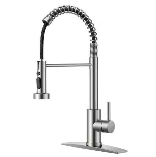 FORIOUS Single Handle Kitchen Faucet with Pull Down Function Sprayer Kitchen Sink Faucet with Deck Plate in Brushed Nickel - Lot 132JF