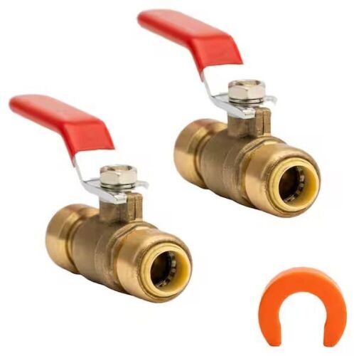 Lot of (2) QUICKFITTING 3/8 in. Brass Push-to-Connect Full Port Ball Valve with Disconnect Tool, 2-Pack - Lot 517JF