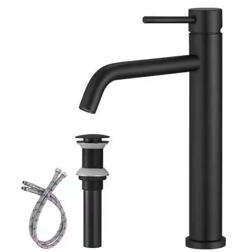 BWE Single Hole Single Handle Bathroom Vessel Sink Faucet With Pop Up Drain Without Overflow in Matte Black - Lot 700JF