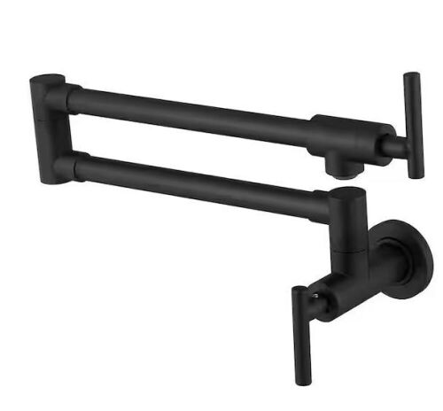  BWE Wall Mount Pot Filler Faucet Double-Handle Folding Kitchen Restaurant Sink with Dual Joint Swing Arm Commercial in Black - Lot 712JF
