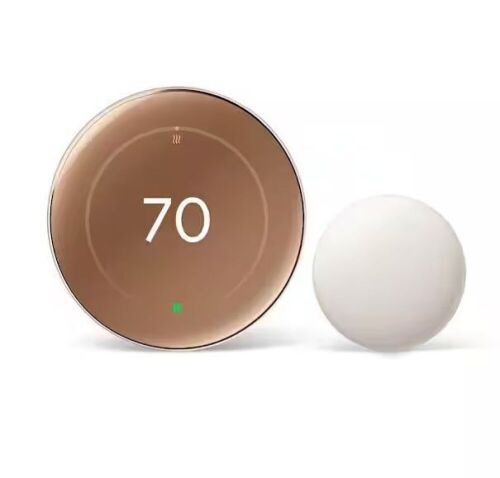 Google Nest Learning Thermostat with Nest Temperature Sensor, Polished Gold - Lot 74JF