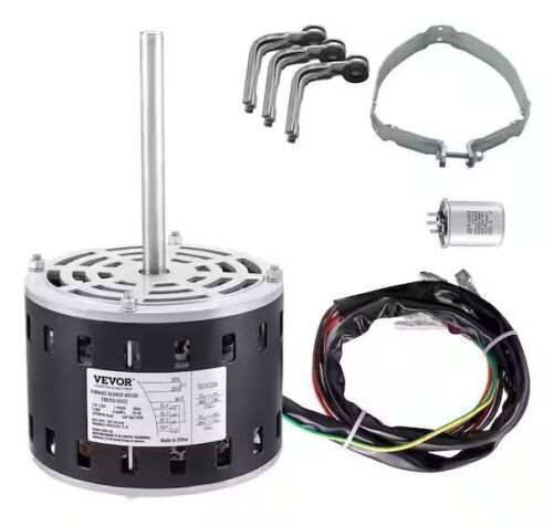 VEVOR 1/3 HP Furnace Blower Motor 5.2 in. Shaft Length 110/120-Volt 1075 RPM 4 Speeds CW/CCW Rotation with 11 in. Hold Hoop - Lot 225JF