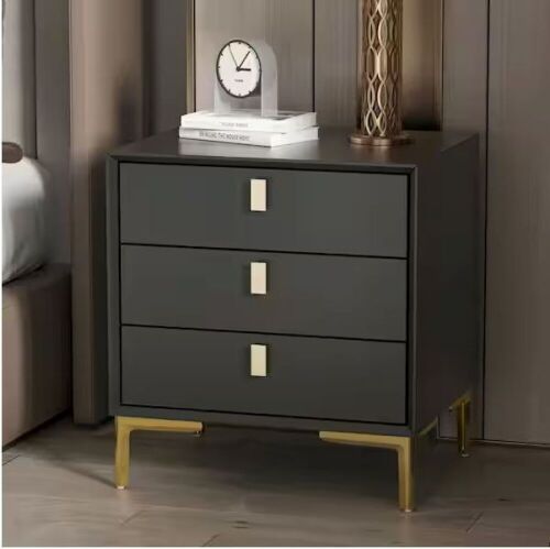 FUFU&GAGA 3-Drawer Black Nightstand End Table With Gold Metal Legs - Lot 100