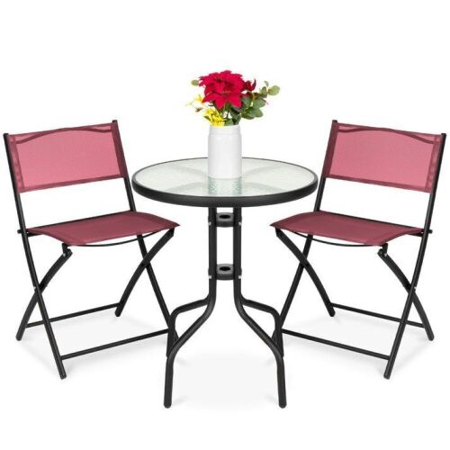 3-Piece Bistro Set w/ Glass Table, 2 Foldable Chairs - Lot 69