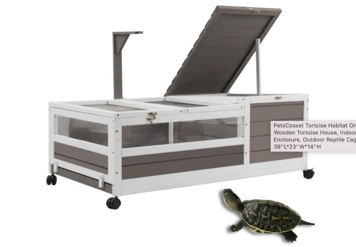Tortoise Habitat On Wheels, Large Wooden Tortoise House, Indoor Tortoise Enclosure, Outdoor Reptile Cage 39''L*23''W*14''H - Lot 52