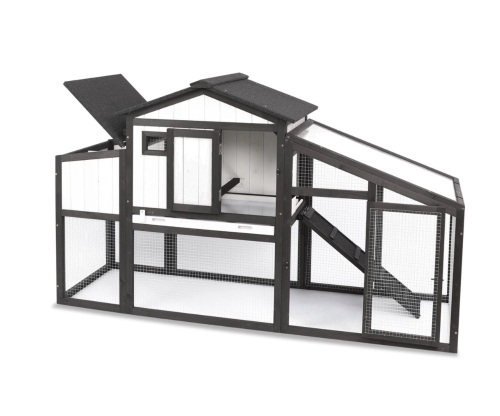 PETSCOSSET 65"L Chicken Coop with Run, Wooden Hen House with Nesting Box - Lot 64