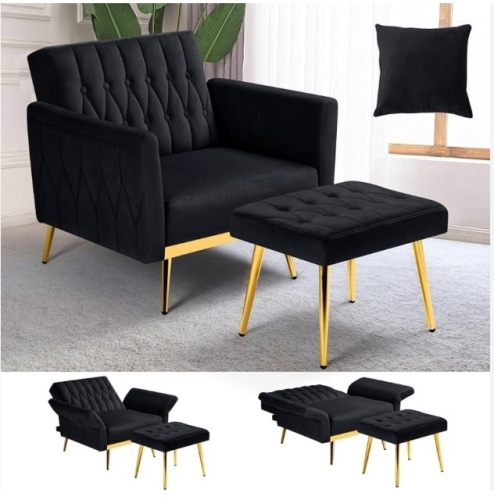Velvet Accent Chair with Adjustable Armrests and Backrest - Lot 61