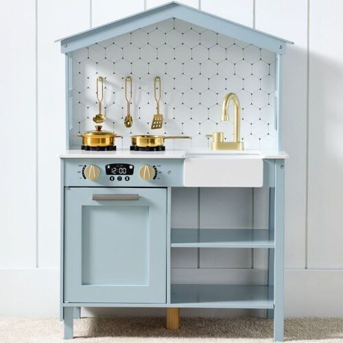Pretend Play Wooden Farmhouse Kitchen Set w/ Storage, 5 Accessories - Lot 867