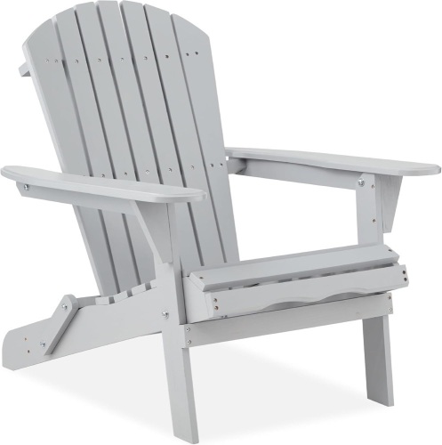Folding Adirondack Chair Outdoor Wooden Accent Furniture Fire Pit Lounge Chairs for Yard, Garden, Patio w/ 350lb Weight Capacity - Lot 883
