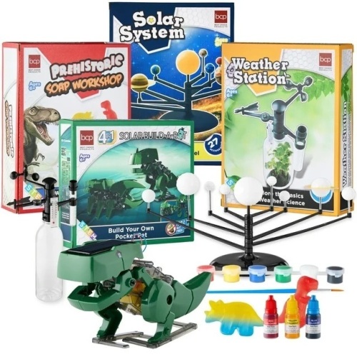 Kids 4-in-1 Science Project Kit, STEM & STEAM Robot, Solar System, Soap, Weather Lab Experiments - Lot 1062