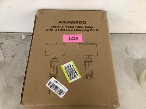 AIEAMPDO Set of 2 Table Lamps with Charging Ports - Lot 1224