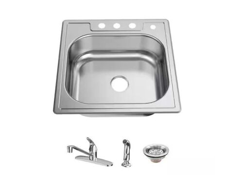 Glacier Bay 25 in. Drop-In Single Bowl 20 Gauge Stainless Steel Kitchen Sink with Faucet and Sprayer - Lot 115JF