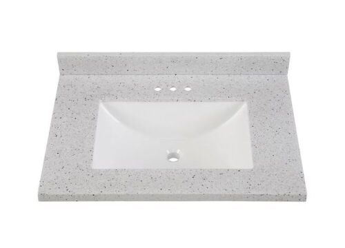 Home Decorators Collection 31 in. W x 22 in. D Engineered Solid Surface White Rectangular Single Sink Vanity Top in Silver Ash - Lot 118JF