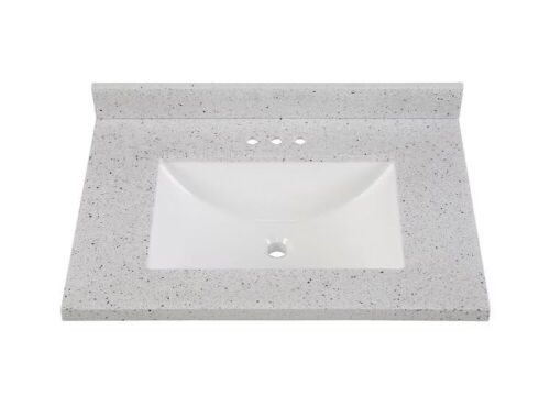 Home Decorators Collection 31 in. W x 22 in. D Engineered Solid Surface White Rectangular Single Sink Vanity Top in Silver Ash - Lot 119JF